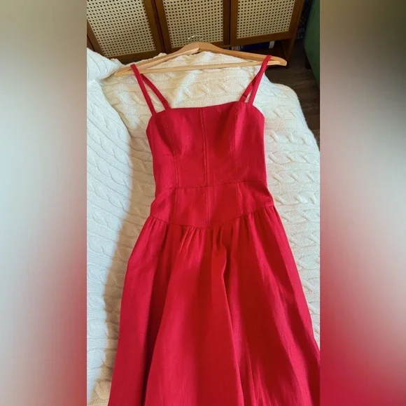 Reformation Katarin Linen Dress In Lipstick, brand new without tags, never worn. - Picture 11 of 13